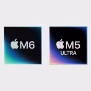 чёрный прямоугольник с логотипом apple и текстом M6 ULTRA