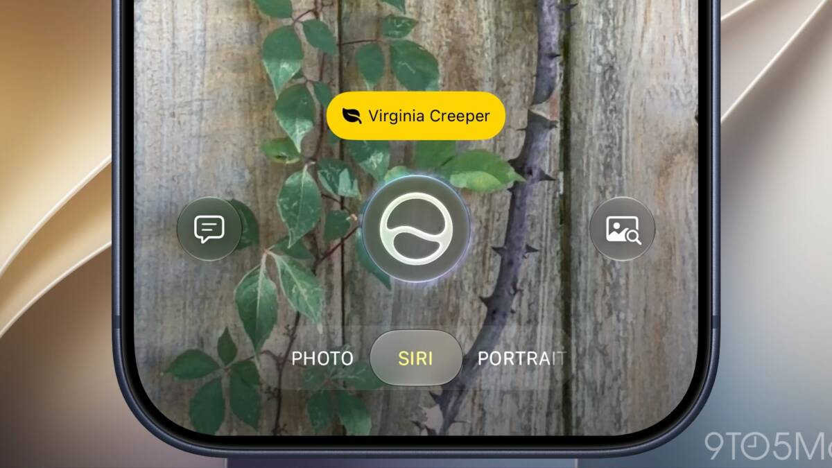 Экран смартфона с интерфейсом Siri на фоне растения