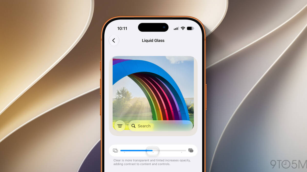 Экран iPhone с настройками прозрачности Liquid Glass