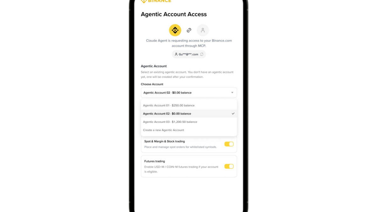 Binance запустила Agent OS для AI-агентов, но лимиты остаются на пользователях 3 Мобильный экран Binance Agent OS с выбором аккаунта