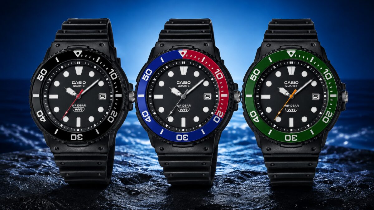 Casio выпустила три дешёвых MRW-240H с вращающимся безелем и 100 м воды 2 Три наручных часов Casio MRW-240H разные цветовые кольца