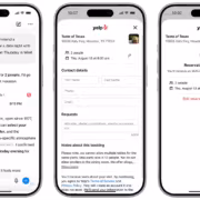 iPhone 15 Portrate с приложением Yelp для бронирования столика в ресторане Taste of Texas