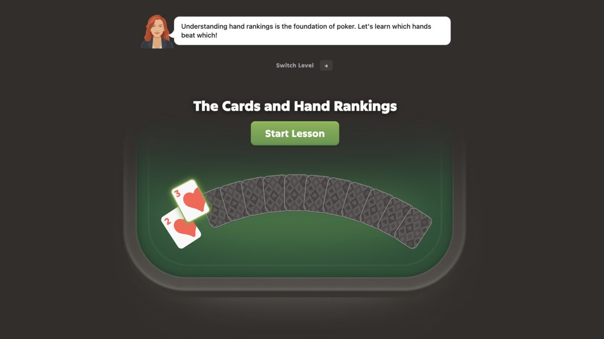 Карты poker на зеленом столе с двумя картами 3 и 2 сердца Gambit