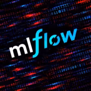 Логотип MLflow на фоне цифрового кода слиянных линий