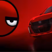 Логотип Angry Emoji и красный Peugeot GTi спорткар