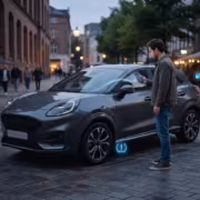 Ford подключила ИИ-ассистента к данным 8 млн автомобилей 1 Мужчина использует смартфон рядом с автомобиль Ford с ИИ-ассистентом