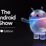 Лого Android Show и изображение андроида в стиле стекла