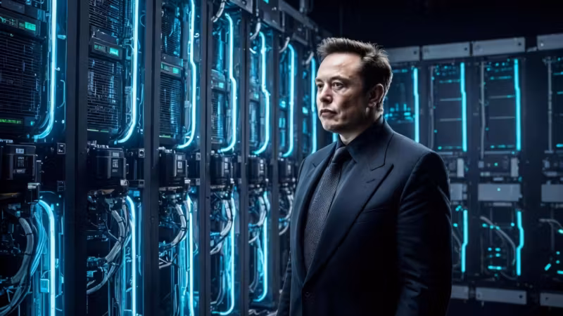 Илон Маск у серверных стоек SpaceX ИИ