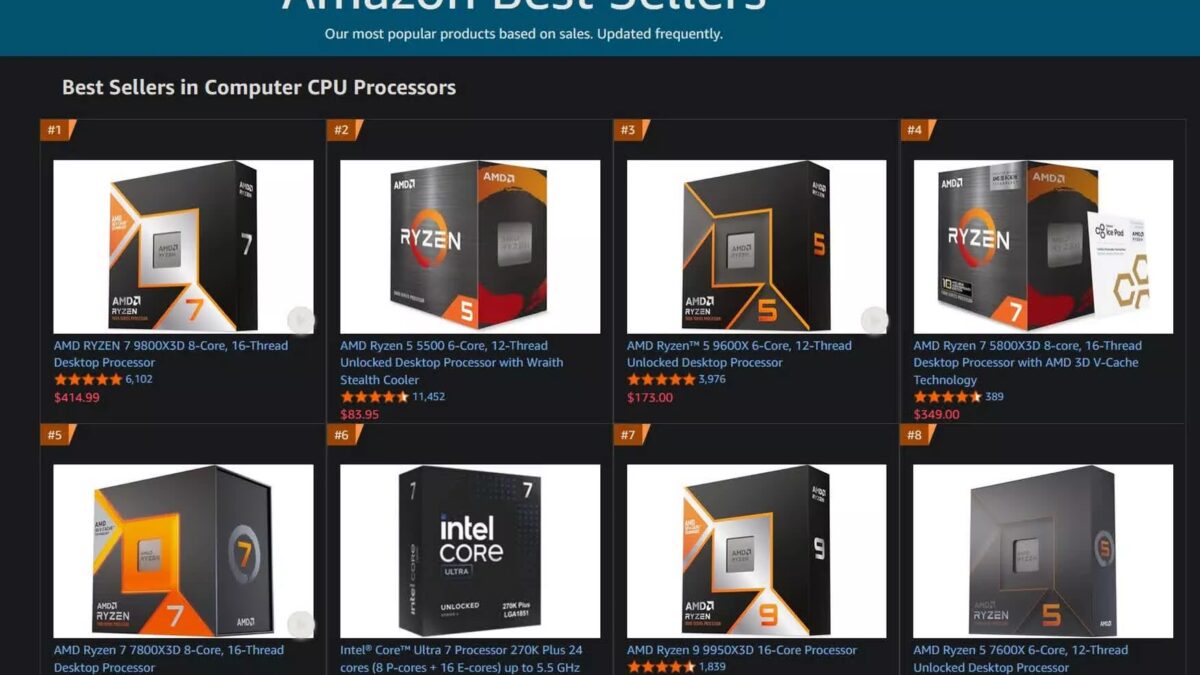 Intel вернулась в топ-10 самых продаваемых CPU Amazon после года отсутствия 2 Лучшие продаже CPU Amazon процессор Intel и AMD 2023