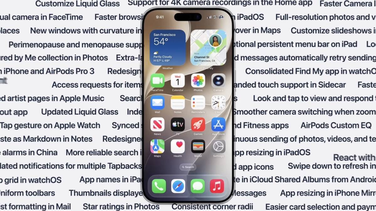 экран iPhone 14 Pro с приложениями и виджетами