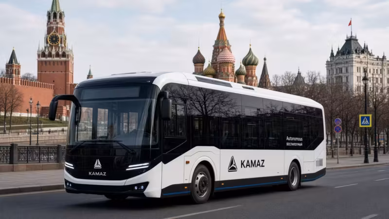 Беспилотный автобус КАМАЗ на улице в Москве