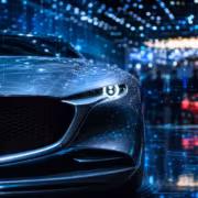 Фара автомобиля Aston Martin, яркая и светящаяся