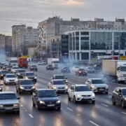 Дорога с пробкой, автомобили, ЭРА-ГЛОНАСС