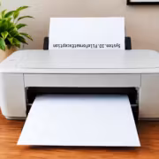 Принтер HP OfficeJet 2700 печатает бумагу на рабочем столе