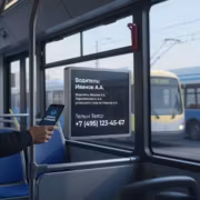 Пассажир с телефоном у окна в автобусе NFC и биометрия в городских перевозках 2026