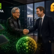 Два мужчины рукопожатие Nvidia логотип графические элементы
