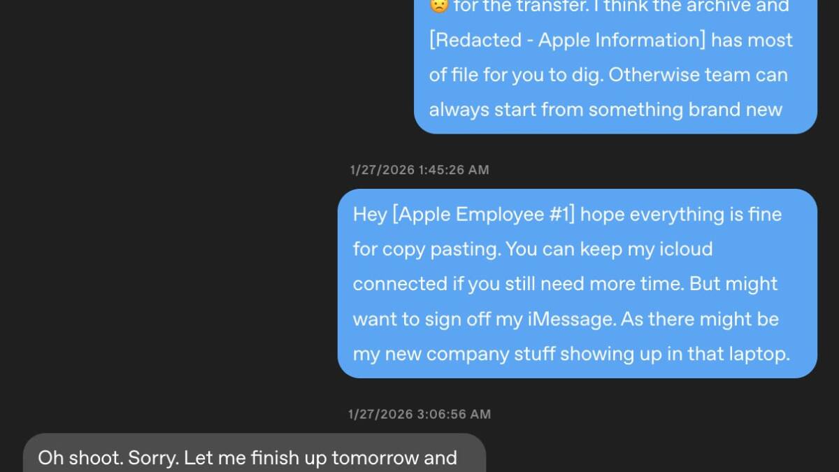 Переписка в мессенджере о файле Apple Information и iMessage