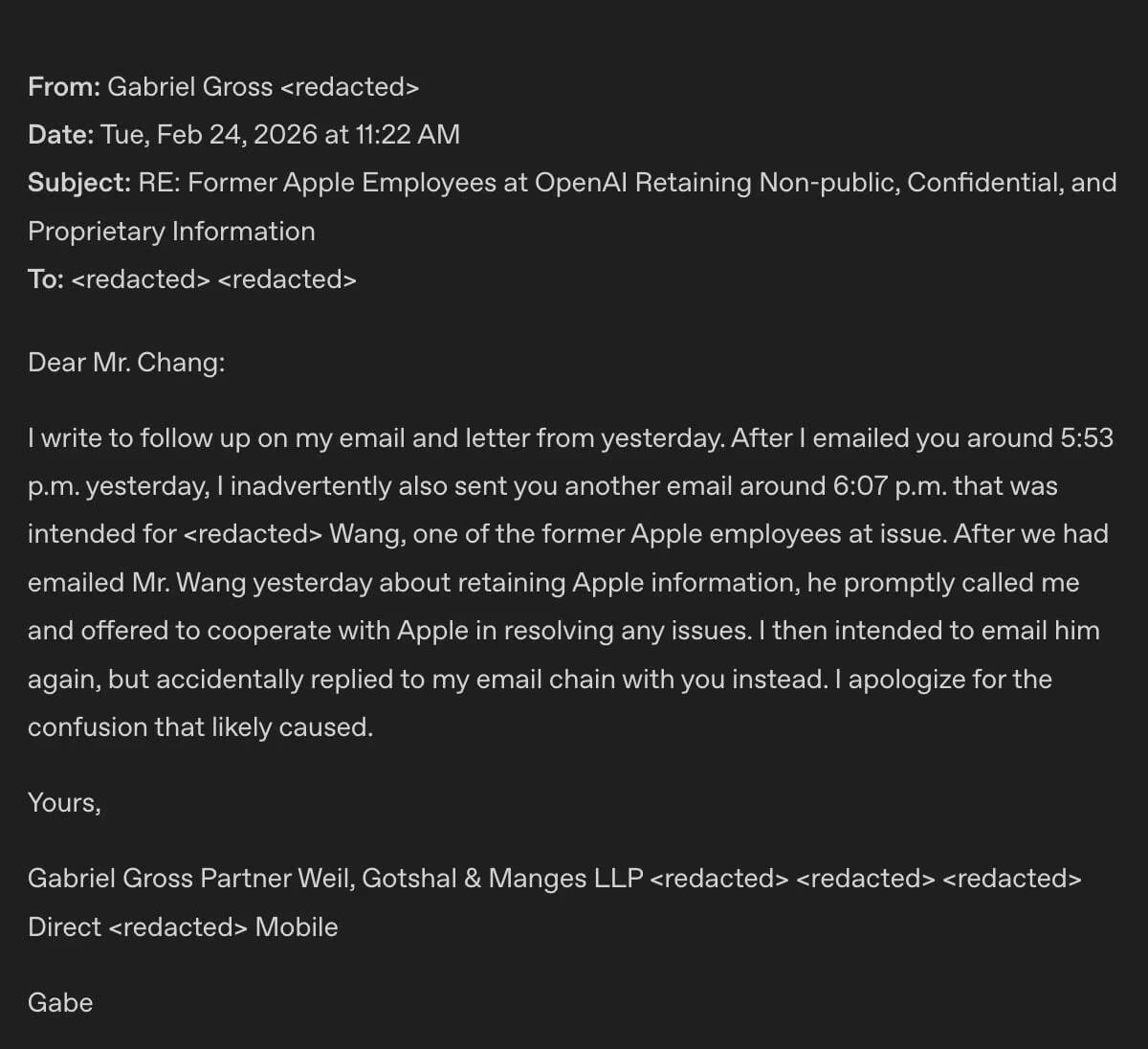 OpenAI публично троллит Apple из-за иска о краже секретов 2 Email переписка Apple и бывших сотрудников OpenAI