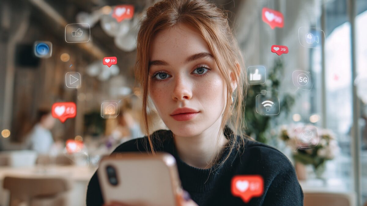Смартфон с приложениями и уведомлениями интерфейс