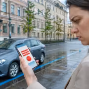 Петербурженка получила штраф 40,9 млн рублей за парковку из-за кода ОКТМО 2 Женщина держит телефон с уведомлением штрафа за парковку