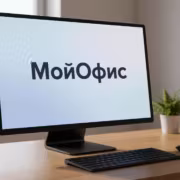 Компьютерный экран с надписью МойОфис на рабочем столе