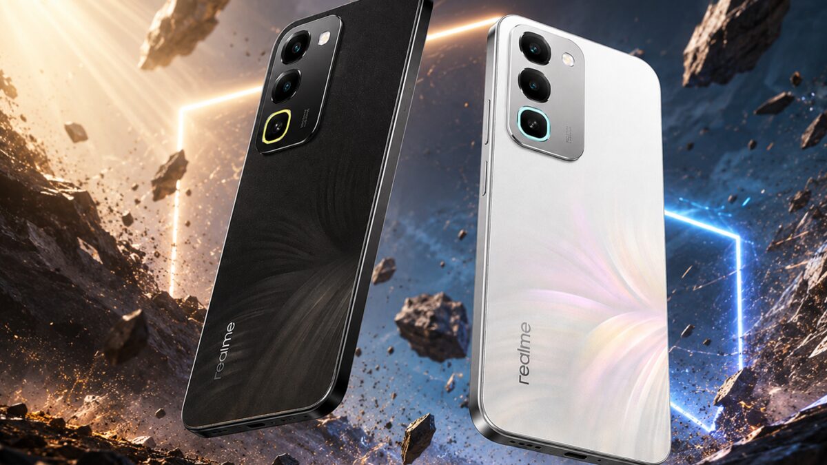 Два смартфона Realme 16x в космическом фоне