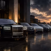 Rolls-Royce обогнал Renault и Tesla по продажам новых автомобилей в России 2 Группа роскошных автомобилей у здания на закате Rolls Royce