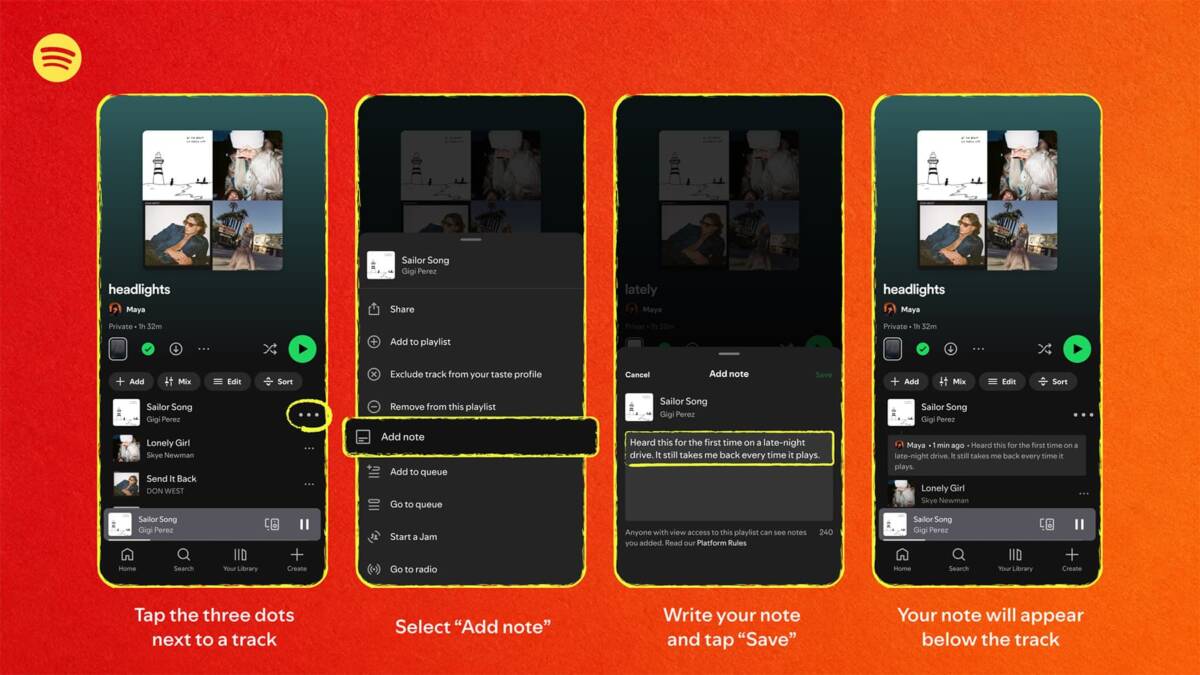 Инструкции как добавить заметку к треку на Spotify Spotify добавила Playlist Notes