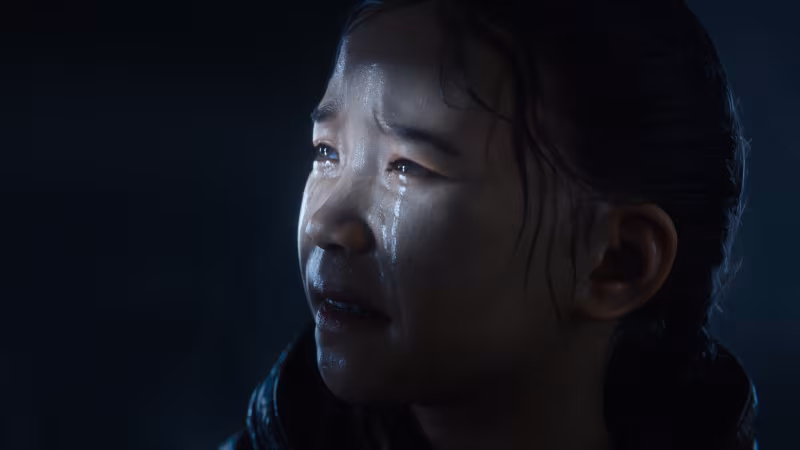 Женщина плачет слёзы на лице тёмный фон Tencent Last Sentinel