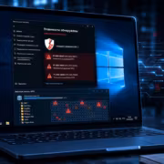 Экран ноутбука Windows с системой безопасности и уязвимостями NTFS