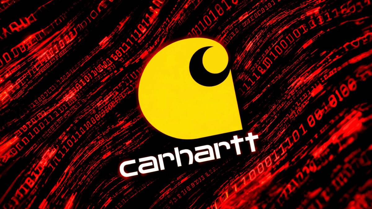 Логотип Carhartt на фоне цифровых кодов взлома