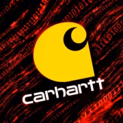 Логотип Carhartt на фоне цифровых кодов взлома
