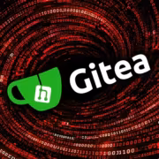 Графика с логотипом Gitea и цифровым потоком данных