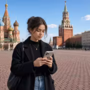 Владельцы iPhone пока не смогут пользоваться цифровым рублем 1 Девушка с телефоном в центре Москвы