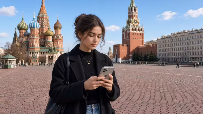 Девушка с телефоном в центре Москвы