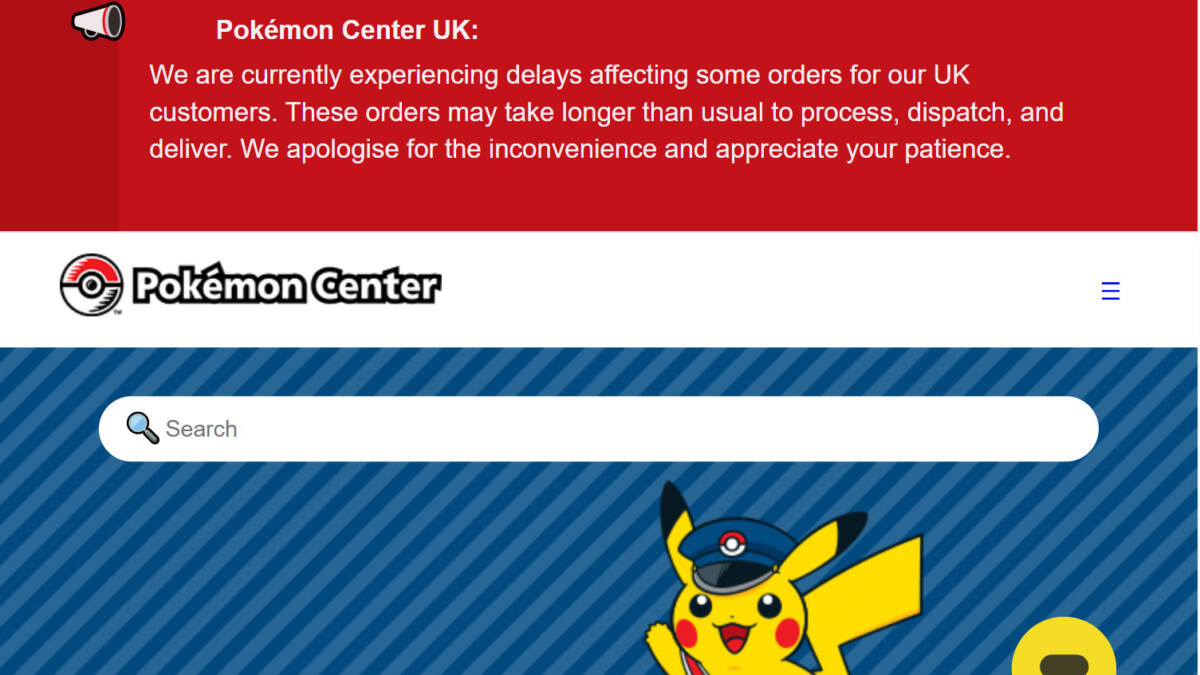 Pokémon Center сайт с логотипом и Пикачу в форме полицейского
