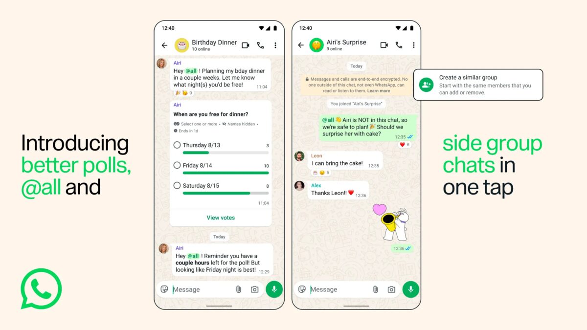 Групповой чат WhatsApp с опросом и @all