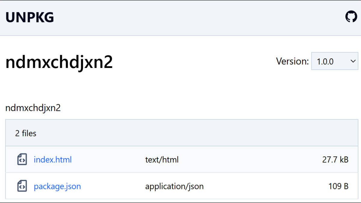 Хакеры используют зеркала npm для фишинговых страниц с капчей Cloudflare 4 Интерфейс хранилища UNPKG с файлами package.json и index.html
