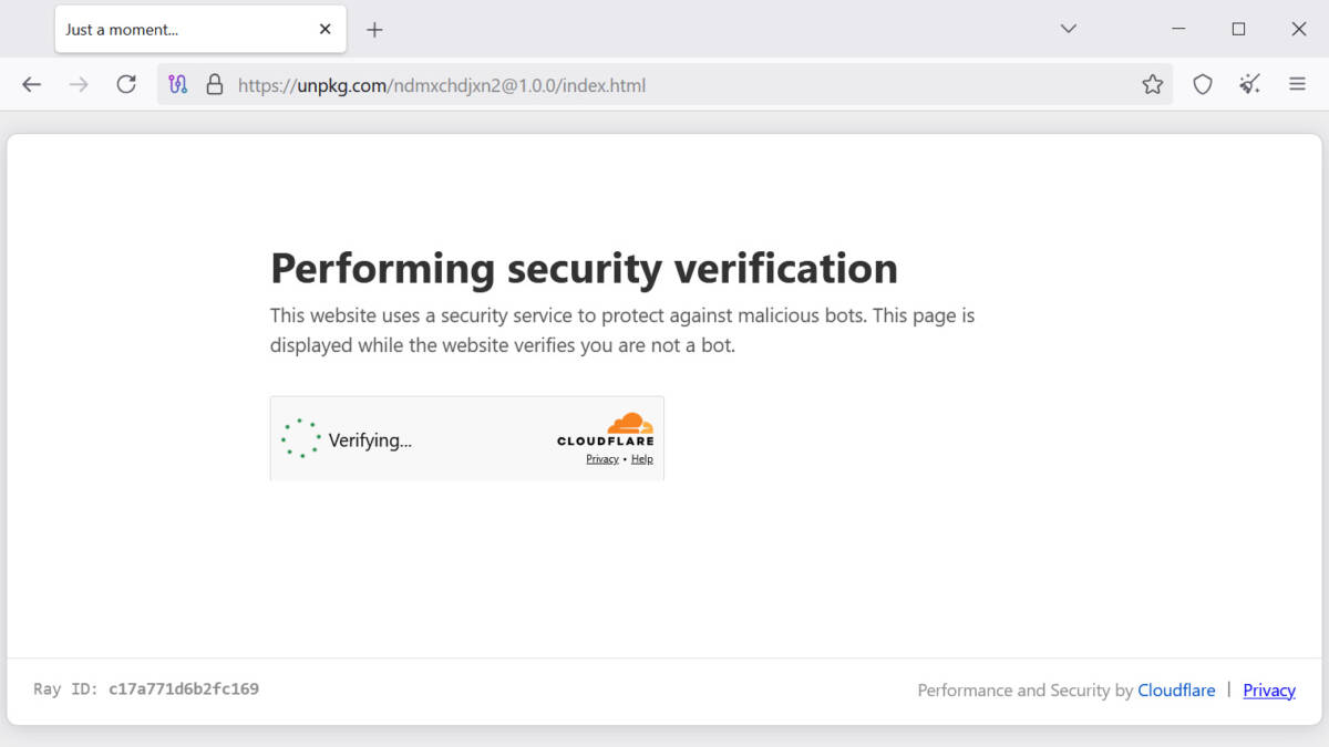 Хакеры используют зеркала npm для фишинговых страниц с капчей Cloudflare 5 Страница проверки безопасности Cloudflare с анимацией проверки