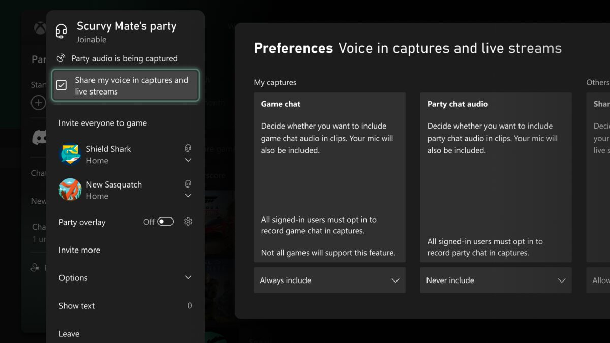 настройки голосового чата Xbox Запись чата и wishlist