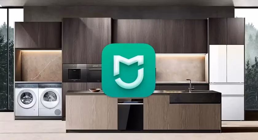 Кухня с посудомоечной машиной и окном MIJIA