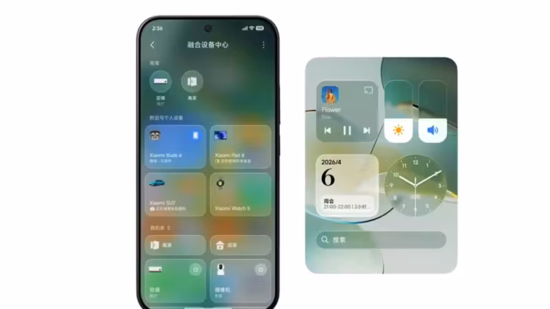 Интерфейс Xiaomi HyperOS 4 на смартфоне с виджетом