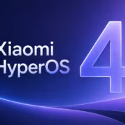 Логотип Xiaomi HyperOS 4 на синем фоне