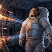 Космонавт в костюме AstroRad внутри космического корабля