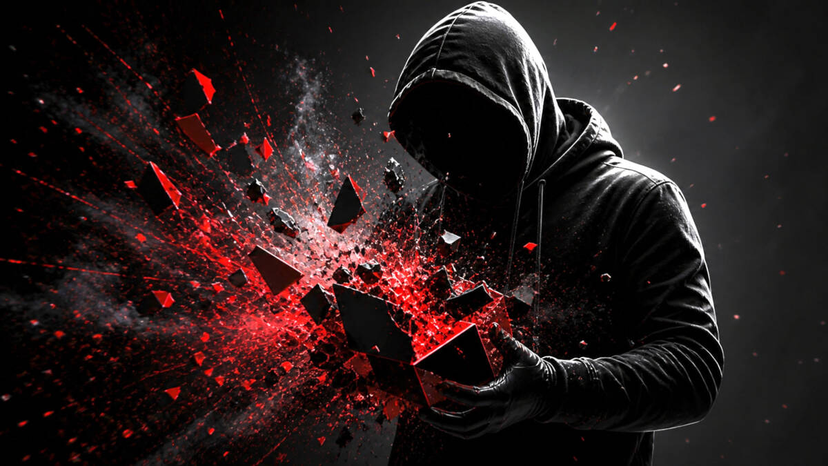 15 000 репозиториев снова получили вредоносные GitHub Actions 2 Хакер в черной куртке держит разбитый компьютер с красными осколками GitHub Actions