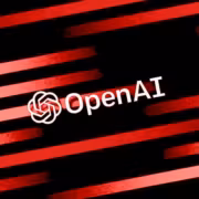 Логотип OpenAI на фоне красных и черных линий