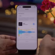 Мужчина держит смартфон с настройками эквалайзера AirPods