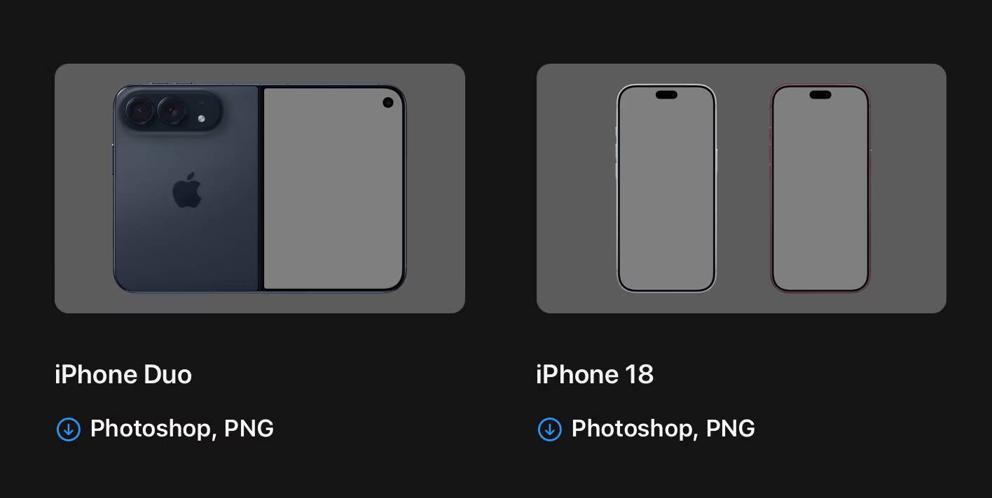 Рендеры iPhone Duo и iPhone 18 на тёмном фоне