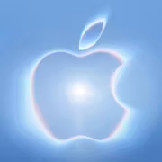 Логотип Apple на голубом фоне с сиянием для iPhone 15 Pro