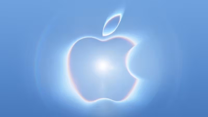 Логотип Apple на голубом фоне с сиянием для iPhone 15 Pro